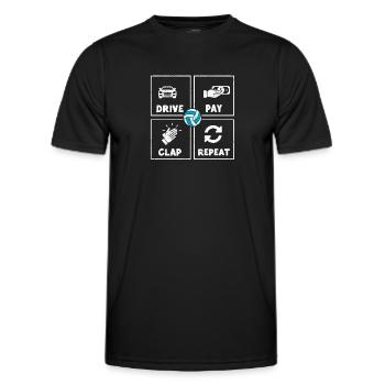 Conduire, payer, applaudir, répéter, manger, dormir, - T-shirt sport Homme - noir - Devant - AI Model Male 178 dark (178cm)