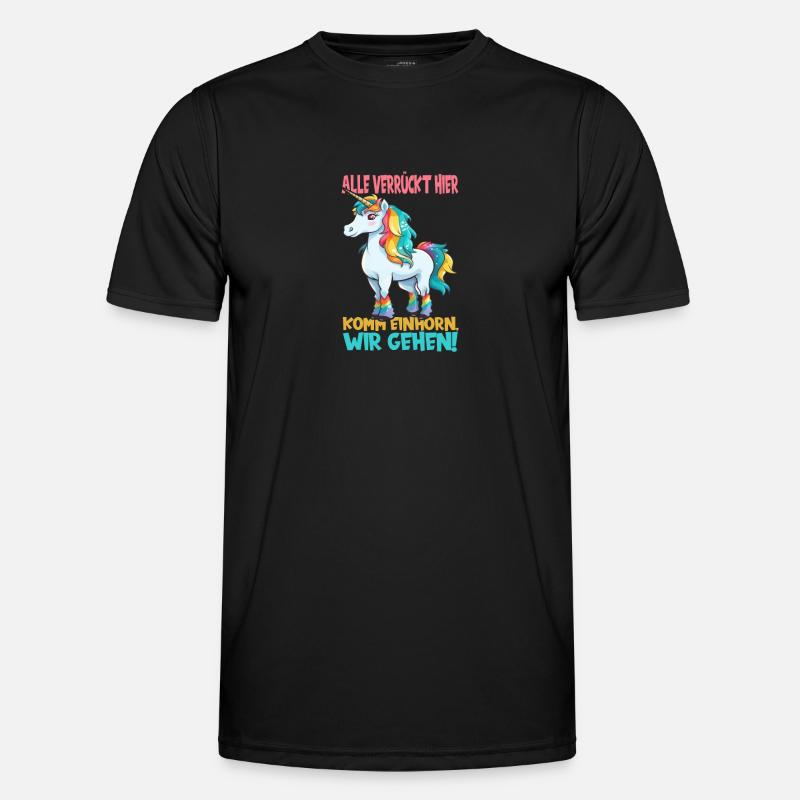 Comic Einhorn Verrückte Regenbogen Mähne Männer Funktions-T-Shirt
