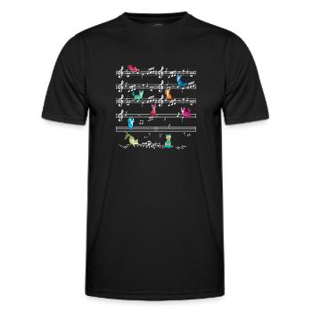 Bunte Katze, die auf Musiknoten spielt Musiker - Männer Funktions-T-Shirt - Schwarz - Vorne - AI Model Male 178 dark (178cm)