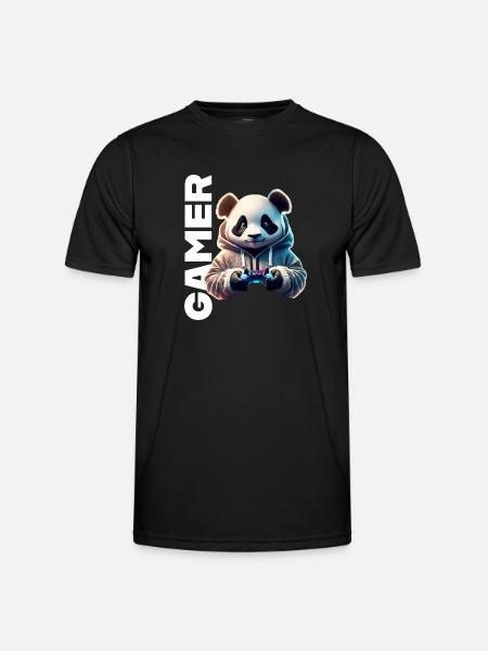 Gamer lettering with cool panda - Men's Functional T-Shirt - black