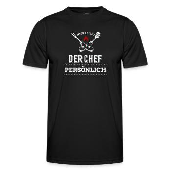 Hier grillt der Chef noch persönlich - Grillen - Männer Funktions-T-Shirt - Schwarz - Vorne - AI Model Male 178 dark (178cm)