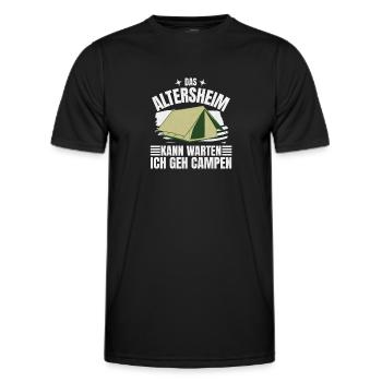 Das Altersheim kann warten, ich geh Campen!" - - Männer Funktions-T-Shirt - Schwarz - Vorne - AI Model Male 178 dark (178cm)