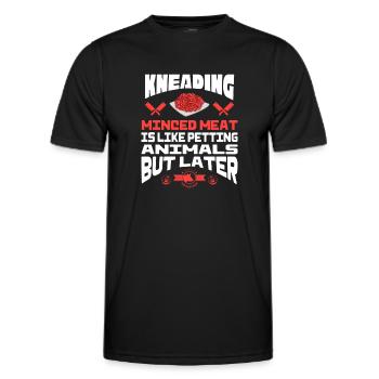 Pétrissage de viande hachée comme un animal de caresse, mais plus tard - T-shirt sport Homme - noir - Devant - AI Model Male 178 dark (178cm)
