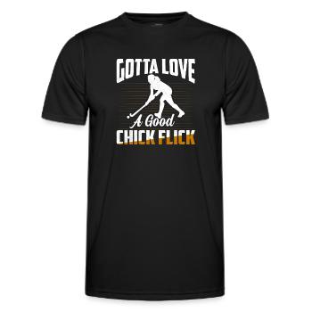 Gotta Love A Good Chick Flick Woman Field Hockey - Männer Funktions-T-Shirt - Schwarz - Vorne - AI Model Male 178 dark (178cm)
