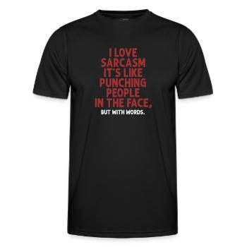 Ich liebe es, sarkasmusartig Menschen ins Gesicht zu schlagen - Männer Funktions-T-Shirt - Schwarz - Vorne - AI Model Male 178 dark (178cm)