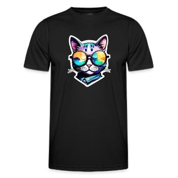 Chat avec lunettes de soleil - chat avec lunettes - T-shirt sport Homme - noir - Devant - AI Model Male 178 dark (178cm)