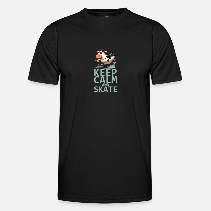 Comic Kuh Eislaufen - Keep Calm and Skate Männer Funktions-T-Shirt