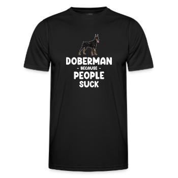 Dobermans, because people - Men's Functional T-Shirt - black - Front - AI Model Male 178 dark (178cm)