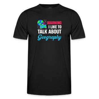 Attention : j’aime bien parler des professeurs de géographie - T-shirt sport Homme - noir - Devant - AI Model Male 178 dark (178cm)