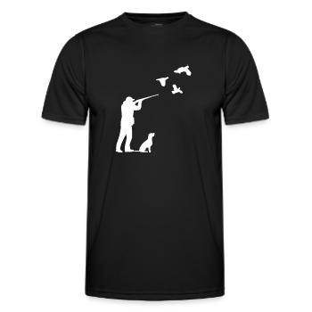 Quail Hunting Bird Men Hunter Dog - Men's Functional T-Shirt - black - Front - AI Model Male 178 dark (178cm)