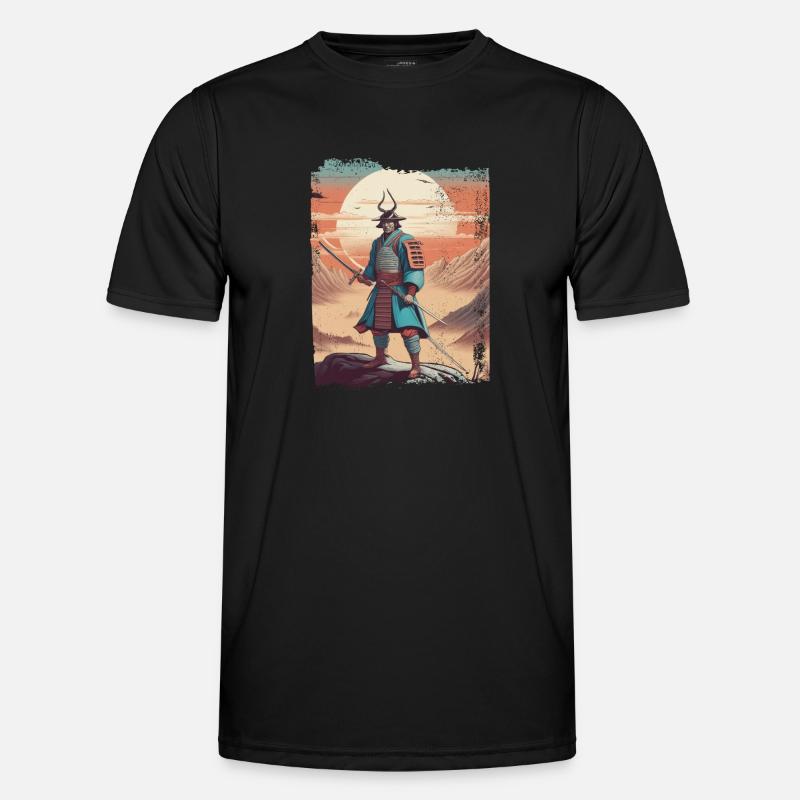 Japanese samurai with sword on mountain Men's Functional T-Shirt