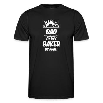 Papa pendant la journée boulanger la nuit drôle - T-shirt sport Homme - noir - Devant - AI Model Male 178 dark (178cm)
