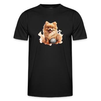 Cute Miniature Pomeranian T Dog Owner Walking - Men's Functional T-Shirt - black - Front - AI Model Male 178 dark (178cm)