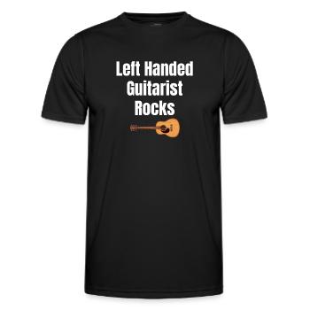 Left-handed guitarist rocks. guitar, bassist, - Men's Functional T-Shirt - black - Front - AI Model Male 178 dark (178cm)