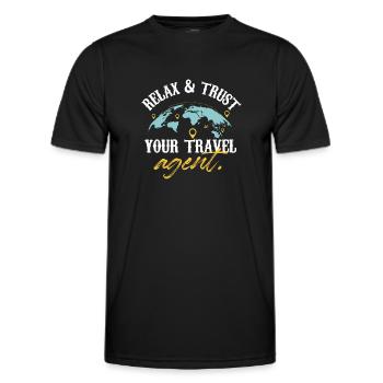 Détendez-vous et faites confiance à votre agent de voyages, planificateur de vacances - T-shirt sport Homme - noir - Devant - AI Model Male 178 dark (178cm)