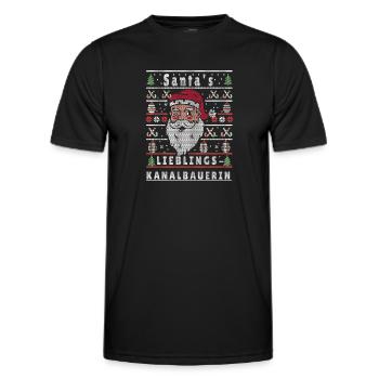 Ugly Christmas SANTA'S FAVORITE CANAL BUILDER - Men's Functional T-Shirt - black - Front - AI Model Male 178 dark (178cm)