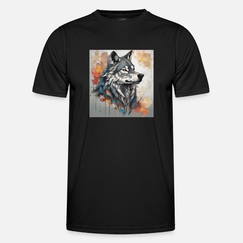 Wolf mit Farbflecken Hintergrund. Männer Funktions-T-Shirt
