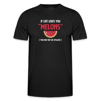 When life gives you the spelling "melonen" (you - Men's Functional T-Shirt - black - Front - AI Model Male 178 dark (178cm)