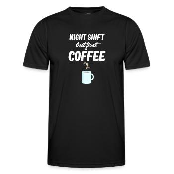 Quart de nuit, mais premier café plus drôle - T-shirt sport Homme - noir - Devant - AI Model Male 178 dark (178cm)