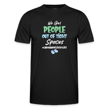 Nous sortons les gens des espaces confinés - T-shirt sport Homme - noir - Devant - AI Model Male 178 dark (178cm)