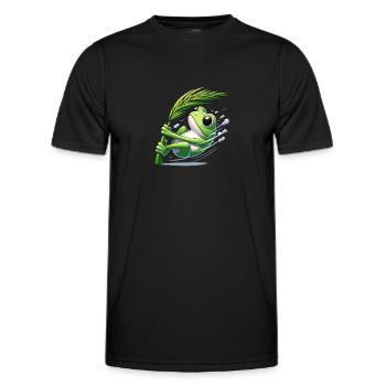 Comic Frosch klammert sich an Grashalm - Männer Funktions-T-Shirt - Schwarz - Vorne - AI Model Male 178 dark (178cm)