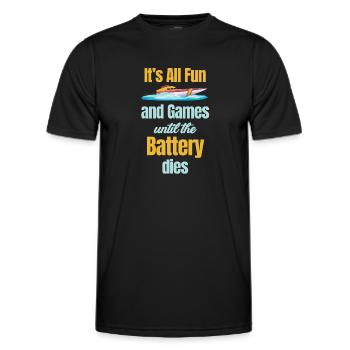 Ce n’est que du plaisir et des jeux jusqu’à ce que la batterie s’épuise - T-shirt sport Homme - noir - Devant - AI Model Male 178 dark (178cm)