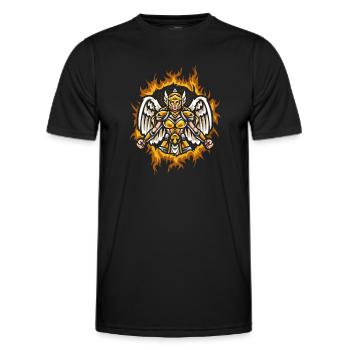 Valkyrie mit Halftone Fire Hintergrund - Männer Funktions-T-Shirt - Schwarz - Vorne - AI Model Male 178 dark (178cm)