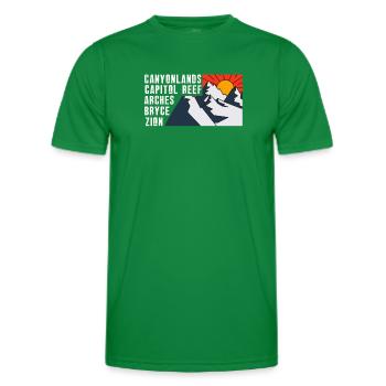 Explorez les montagnes des parcs nationaux de l’Utah - T-shirt sport Homme - vert - Devant - AI Model Male 178 dark (178cm)