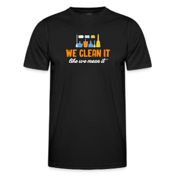 We clean it up as we mean it, funny - Men's Functional T-Shirt - black - Front - AI Model Male 178 dark (178cm)