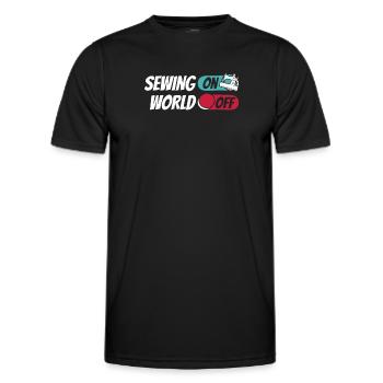 Machine à coudre coudre sur World Off - T-shirt sport Homme - noir - Devant - AI Model Male 178 dark (178cm)