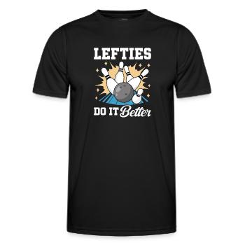 Bowling Left-handed Left-handed bowler - Men's Functional T-Shirt - black - Front - AI Model Male 178 dark (178cm)