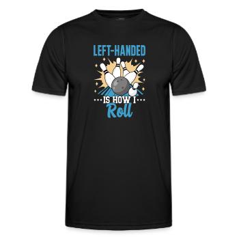 Bowling Left-handed Left-handed bowler - Men's Functional T-Shirt - black - Front - AI Model Male 178 dark (178cm)