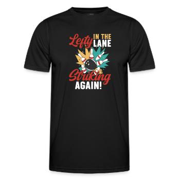 Bowling Left-handed Left-handed bowler - Men's Functional T-Shirt - black - Front - AI Model Male 178 dark (178cm)