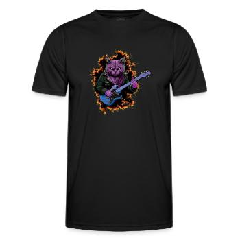 Katze spielt Akustikgitarre Instrumente Rockband - Männer Funktions-T-Shirt - Schwarz - Vorne - AI Model Male 178 dark (178cm)