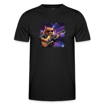 Lustige Katze Spielt Gitarre Instrumente Niedlich - Männer Funktions-T-Shirt - Schwarz - Vorne - AI Model Male 178 dark (178cm)