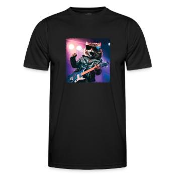 Lustige Katze Spielt Gitarreninstrumente Niedliches Konzert - Männer Funktions-T-Shirt - Schwarz - Vorne - AI Model Male 178 dark (178cm)