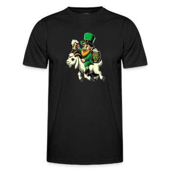 Lutin chevauchant une chèvre (lutin irlandais) - T-shirt sport Homme - noir - Devant - AI Model Male 178 dark (178cm)