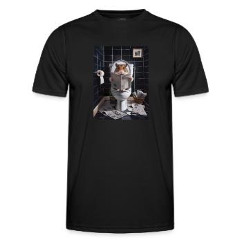 Hamster Toilette Zeitung lesen Geschenk - Männer Funktions-T-Shirt - Schwarz - Vorne - AI Model Male 178 dark (178cm)