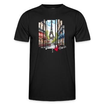 I love Paris: Eiffelturm und ein charmantes Café - Männer Funktions-T-Shirt - Schwarz - Vorne - AI Model Male 178 dark (178cm)