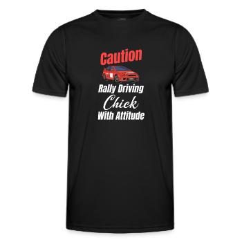 Attention, rally driving girl with - Men's Functional T-Shirt - black - Front - AI Model Male 178 dark (178cm)