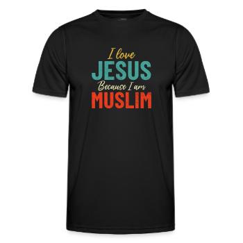 Ich liebe Jesus, weil ich Muslim bin Retro Muslim - Männer Funktions-T-Shirt - Schwarz - Vorne - AI Model Male 178 dark (178cm)