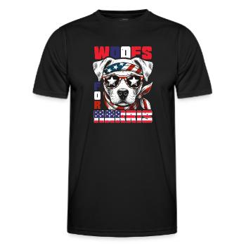 Harris elections 2024 usa dog woofs kamala walz - Men's Functional T-Shirt - black - Front - AI Model Male 178 dark (178cm)
