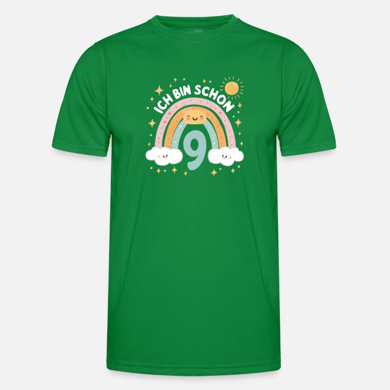 9. Geburtstag Geburtstagsshirt Regenbogen Wolke Männer Funktions-T-Shirt