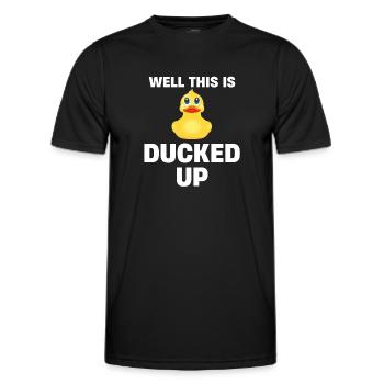 Well, this is Ducked Up, funny rubber duck for - Men's Functional T-Shirt - black - Front - AI Model Male 178 dark (178cm)