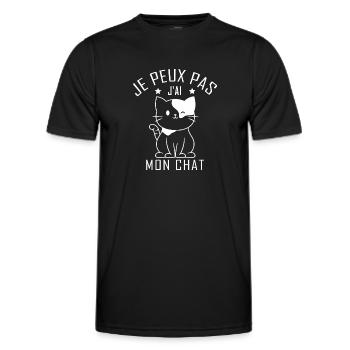 Je peux pas j ai mon chat - T-shirt sport Homme - noir - Devant - AI Model Male 178 dark (178cm)
