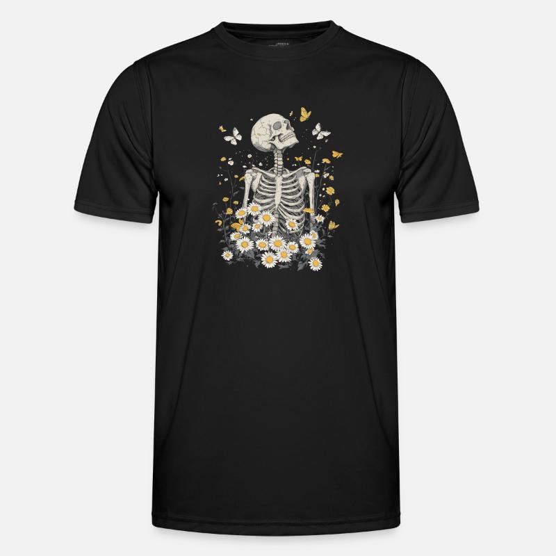Skelett Blumen - Männer Funktions-T-Shirt - Schwarz