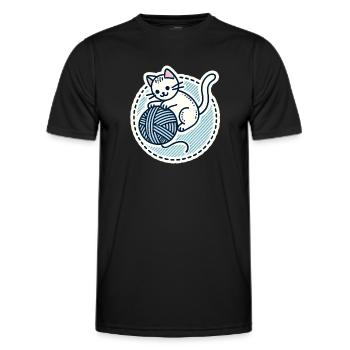 Süßes weißes Kätzchen, das mit einem Garn spielt - Männer Funktions-T-Shirt - Schwarz - Vorne - AI Model Male 178 dark (178cm)