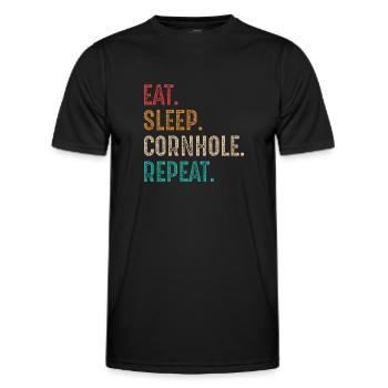 manger dormir cornhole répéter - T-shirt sport Homme - noir - Devant - AI Model Male 178 dark (178cm)