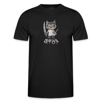 Horror Cat with Knife What? Что - Men's Functional T-Shirt - black - Front - AI Model Male 178 dark (178cm)