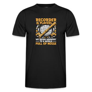Blockflötenspieler Wir bringen Harmonie in eine Welt voller Harmonie - Männer Funktions-T-Shirt - Schwarz - Vorne - AI Model Male 178 dark (178cm)